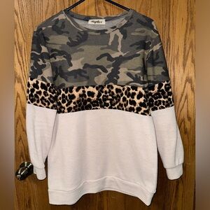 Haptics Camo & Leopard Colorblock Pullover - Olive, Leopard, Cream